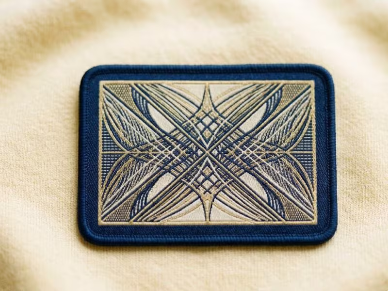 custom woven patch featuring sharp minimalist line art.