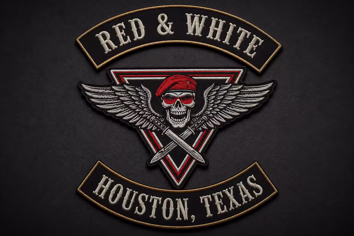 Embroidered motorcycle back patch set featuring 