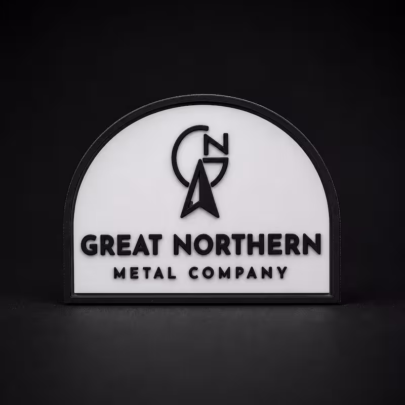 Arch shaped black and white PVC patch featuring the Great Northern Metal Company logo and text